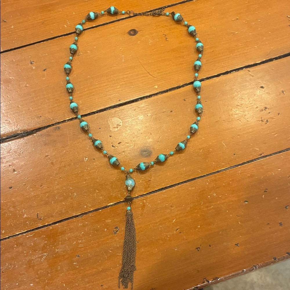 Turquoise Beaded Tassel Necklace - Women Jewelry